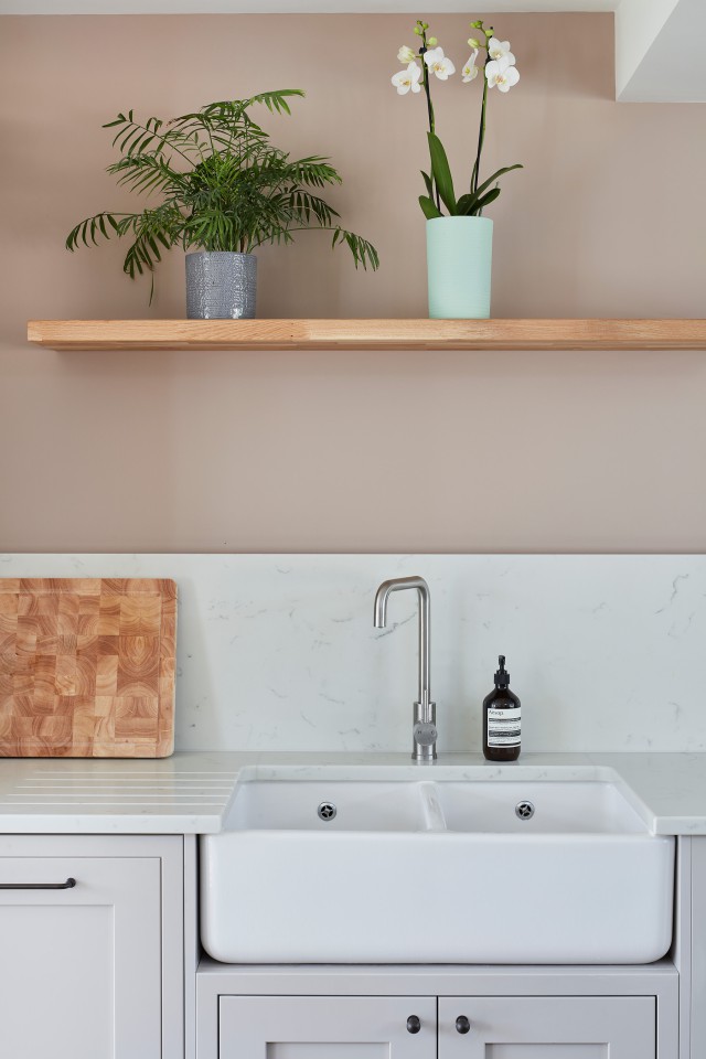 pink traditional shaker kitchen