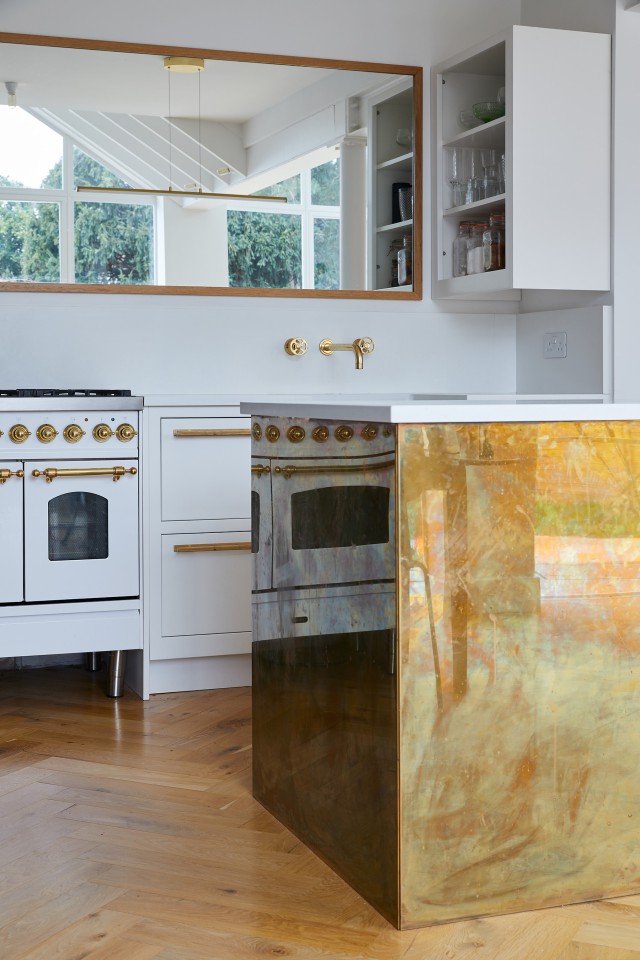 brass wrap kitchen island design