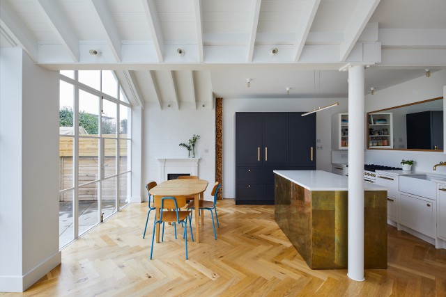 zig zag roof brass kitchen